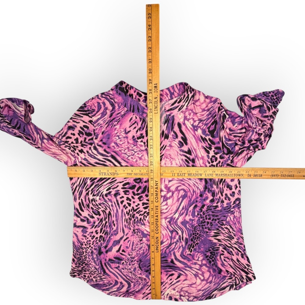 Dear Scarlett Lizzy Purple Pink Animal Print V-Neck Blouse Top Large tab slinky - Picture 4 of 8